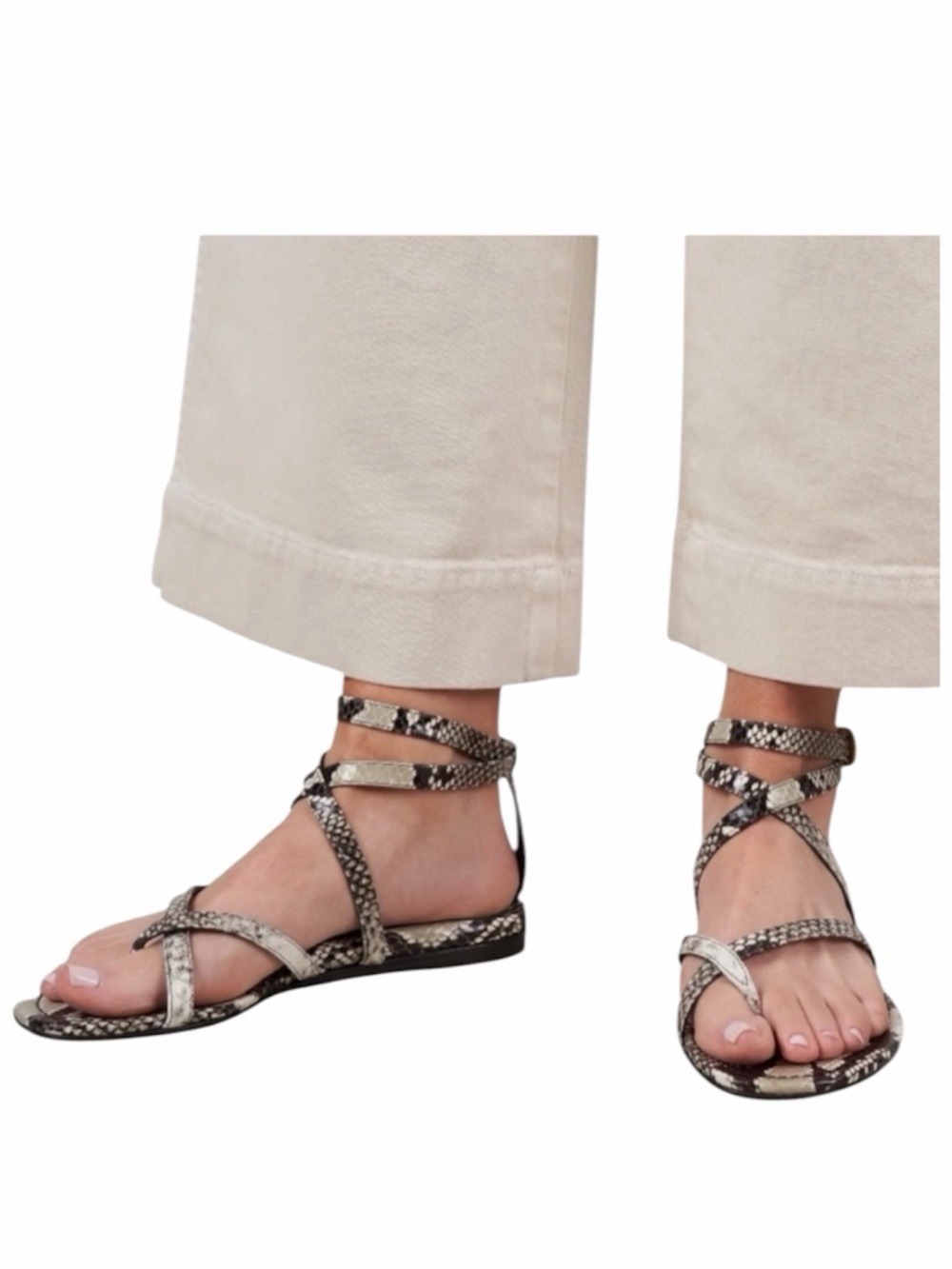 Marion Parke Harvey Tan Cream Python Leather Gladiator Sandals EU 37.5 US 7.5